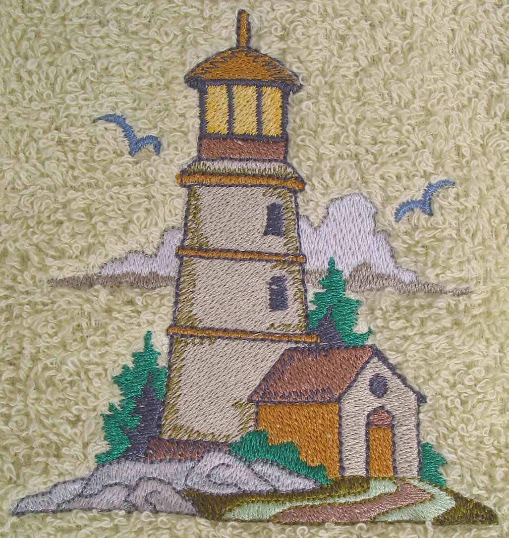 Premium Bath Towel Set with Embroidered Green Lighthouse Design - Soft & Absorbent 100% Cotton Bath Towels for Spa, Beach, and Luxury Home Decor