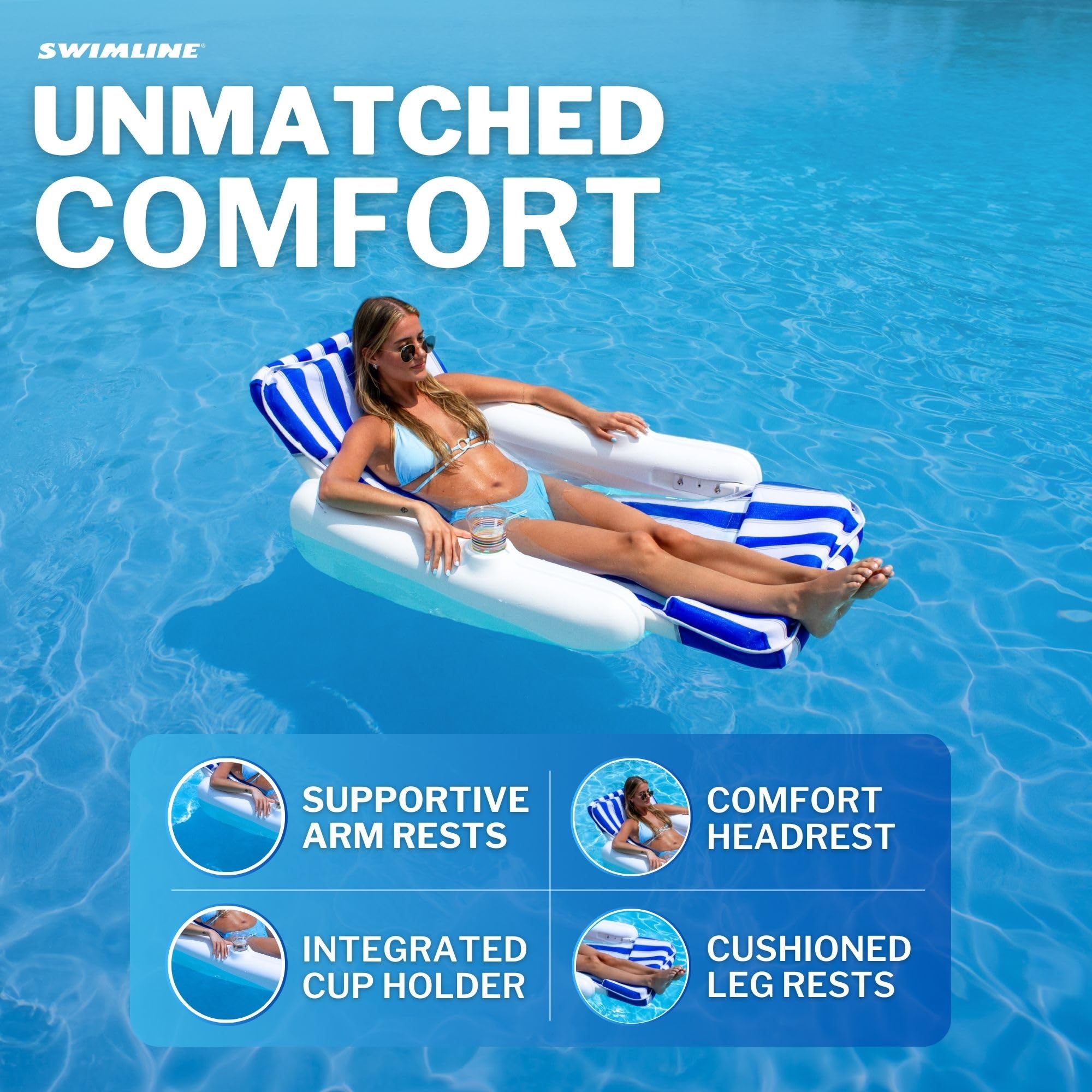 **SWIMLINE ORIGINAL 10010M Sunchaser Padded Luxury Lounge Chair Pool Float – Molded Frame & Pontoon Design for Adults | Comfortable Pool Lounger & Inflatable Pool Accessories | Perfect for Relaxing by the Pool, Beach, or Lake**