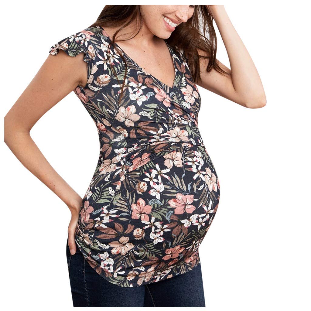 Organic Striped Maternity Nursing Top for Women - Short Sleeve V-Neck Pregnancy Blouse - Comfortable Breastfeeding Shirt for Nursing Mothers - Perfect for Daily Wear, Work & Special Occasions