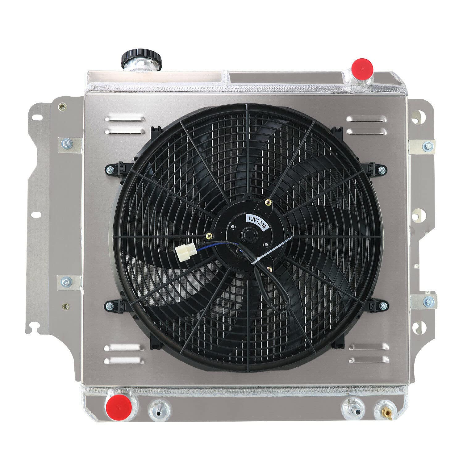 High Performance 4-Row Aluminum Radiator with Fan Shroud & Relay Kit for 1987-2006 Jeep Wrangler YJ/TJ (2.4L 2.5L 4.0L 4.2L L4 L6) - Heavy Duty Cooling Upgrade for Off-Road & Racing Adventures