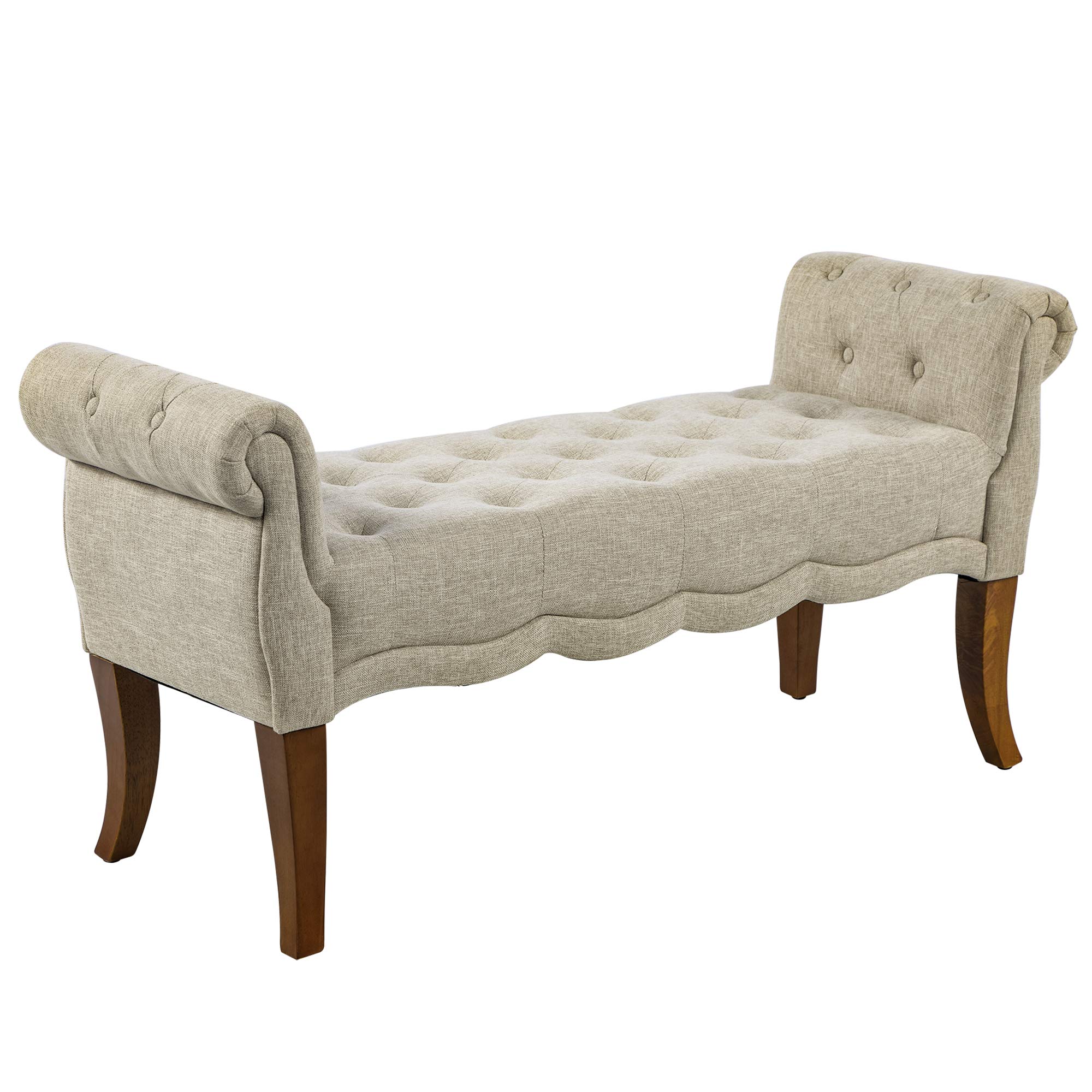 HOMCOM Traditional Style Shoe Bench with Button Tufted Upholstery and Rounded Arms - Entryway Storage Ottoman for Living Room, Bedroom, Hallway - Beige Home Decor for Small Spaces