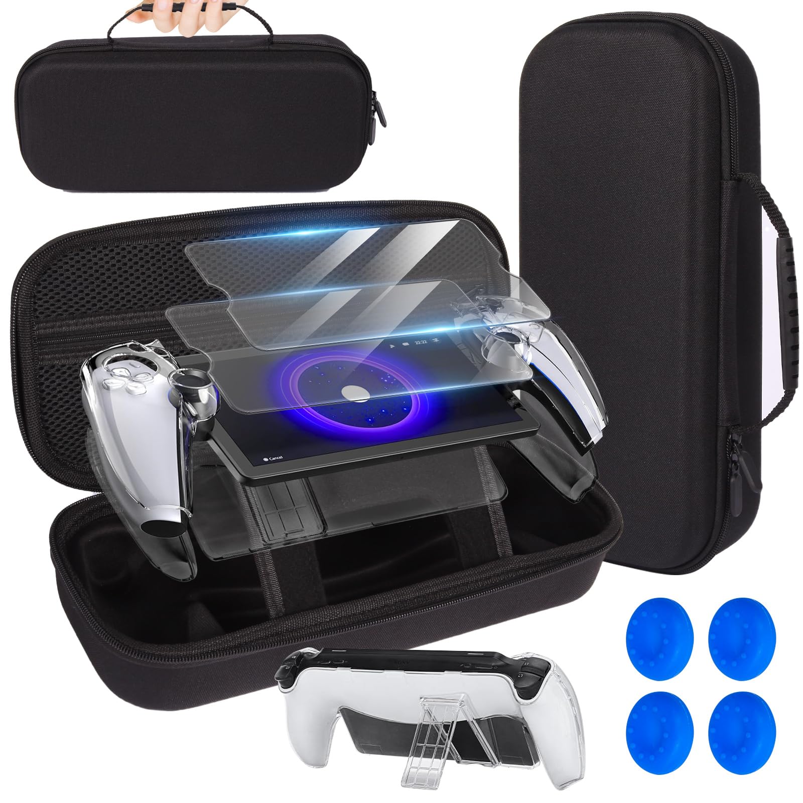 PS Portal Accessory Bundle - Travel Case & Protective Cover with PS5 Portal Stand, 2 Screen Protectors, 4 Thumb Grips - Perfect for Gaming On-The-Go & Console Protection