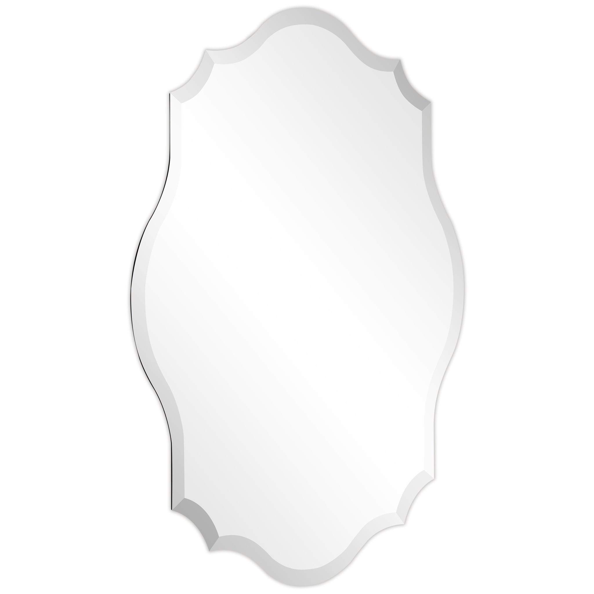 30x40 Inch Frameless Beveled Oblong Scalloped Wall Mirror - Clear Contemporary Glass for Living Room, Bedroom & Entryway Decor