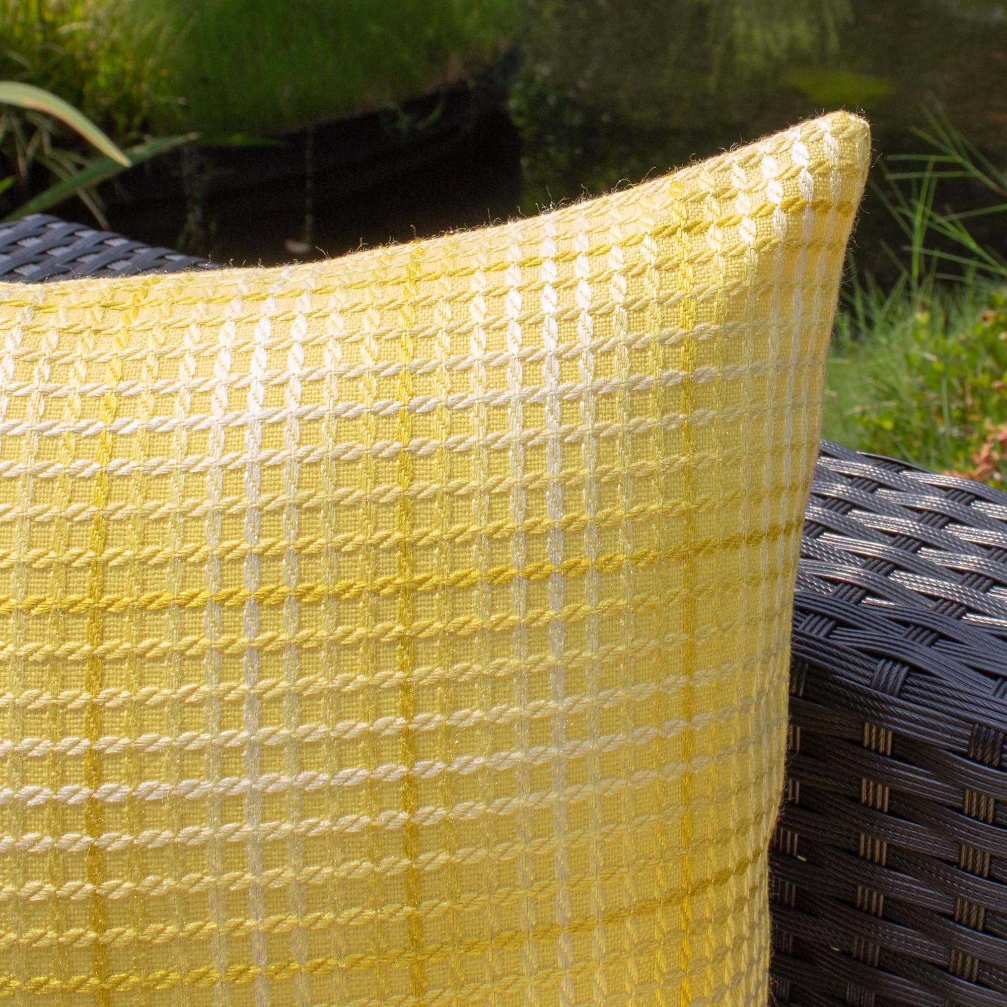 Kevin Textile 2-Pack Waterproof Outdoor Throw Pillow Covers - 20x20 Inch (50x50cm) Sunbrella Fabric Decorative Cushion Cases for Patio, Garden, Poolside, RV & Camping - Bright Yellow Weather-Resistant Pillow Protectors