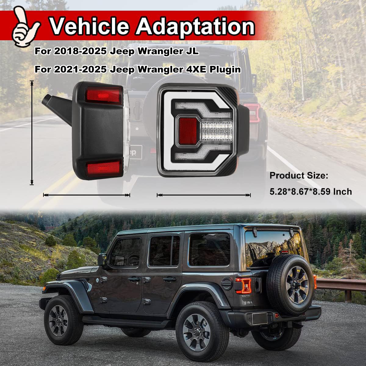 Nixon Offroad LED Sequential Tail Lights for Jeep Wrangler JL & JLU (2018-2025) & 4XE Plug-in Hybrid (2021-2025) - Matte Black Housing with Clear Lens - Direct Replacement Rear Light Assembly (1 Pair) - Perfect for Off-Roading, Night Driving & Custom Jeep Upgrades