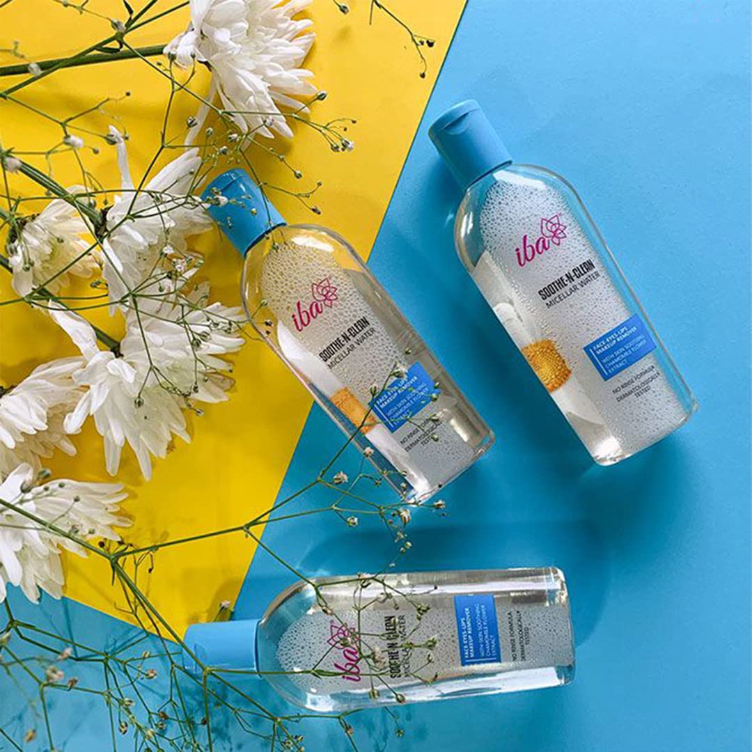 Iba Soothe-N-Clean Micellar Water with Chamomile Extract | Paraben-Free, Vegan & Halal Certified | 240ml (Pack of 2) | Gentle Makeup Remover for Sensitive Skin | Perfect for Daily Cleansing & Travel