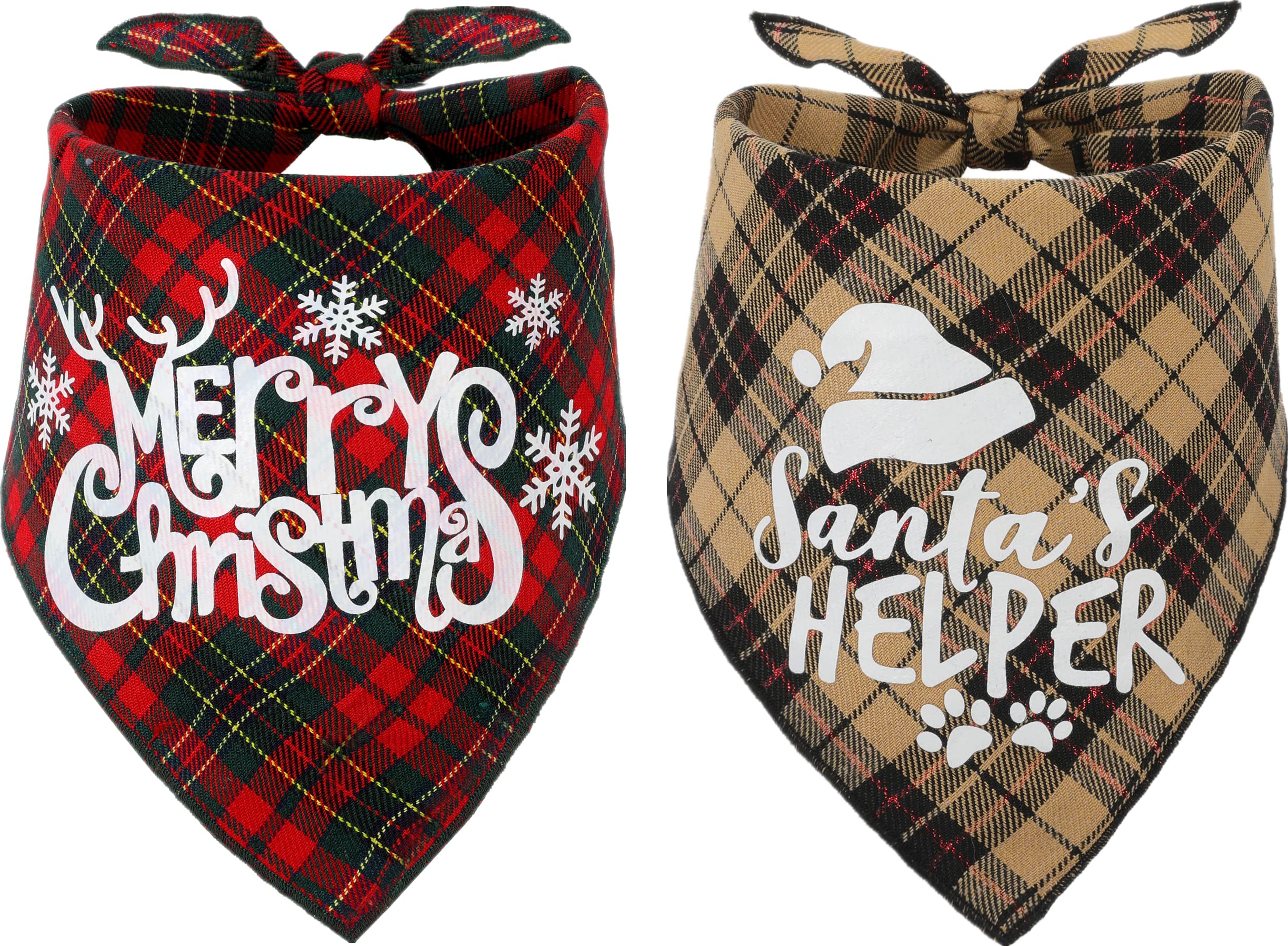 2 Pack Christmas Pet Bandanas for Dogs & Cats - Holiday Triangle Scarf Bibs for Small, Medium, Large Pets - Perfect for Christmas Photos, Pet Parties & Festive Celebrations