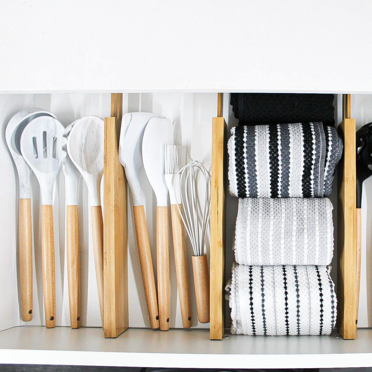 Bamboo Expandable Drawer Organizers - Set of 3 | Kitchen & Office Drawer Storage Solution | Perfect for Utensils, Makeup & Small Items