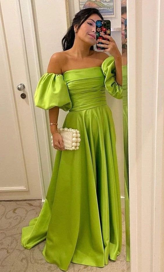 Elegant A-Line Green Prom Dress - Satin Formal Gown for Homecoming, Evening Party & Special Occasions - Style J5738