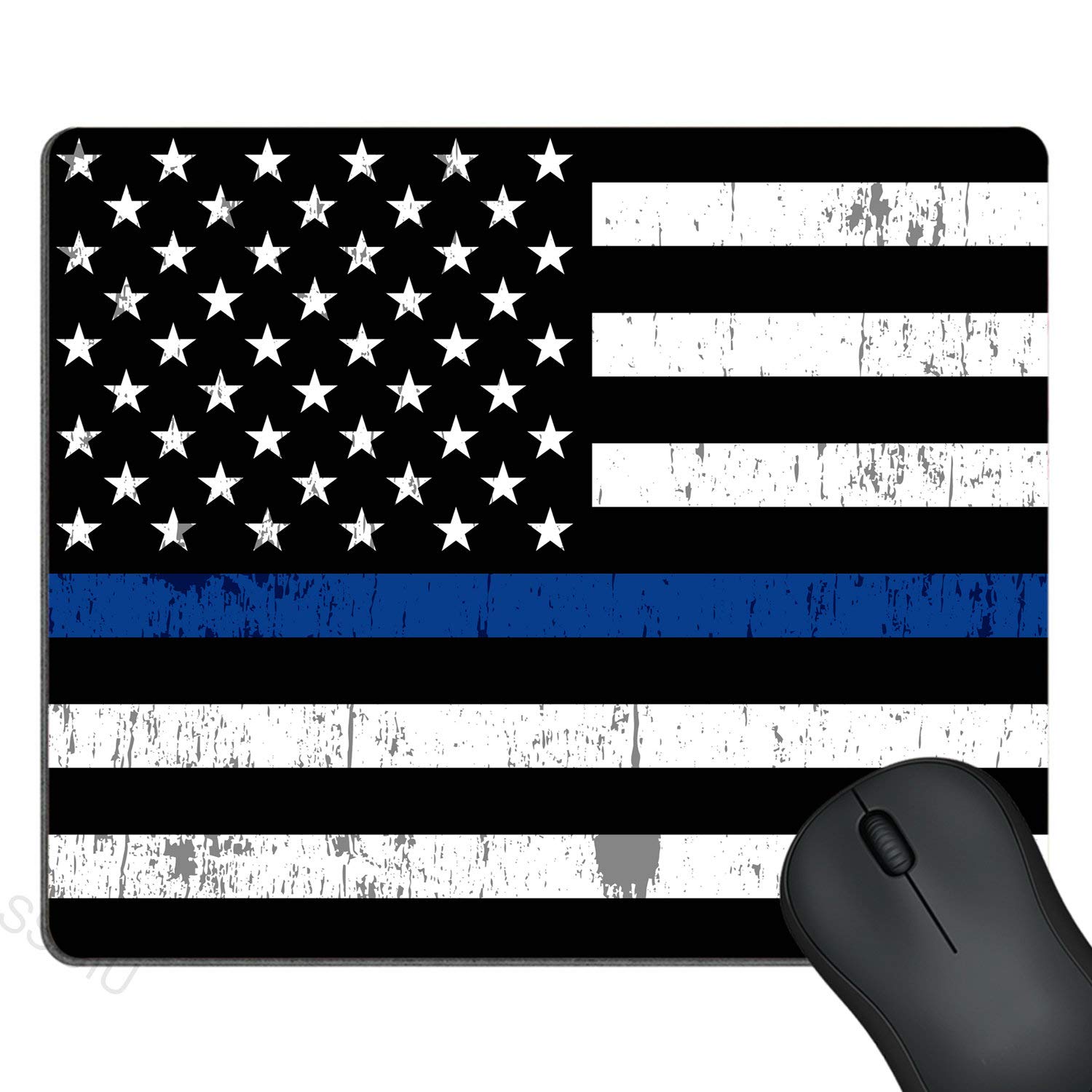 SSOIU Retro Thin Blue Line Flag Mouse Pad - Non-Slip Rubber Base, Perfect for Office & Gaming Desks - Honor Law Enforcement with Stylish Desk Accessory