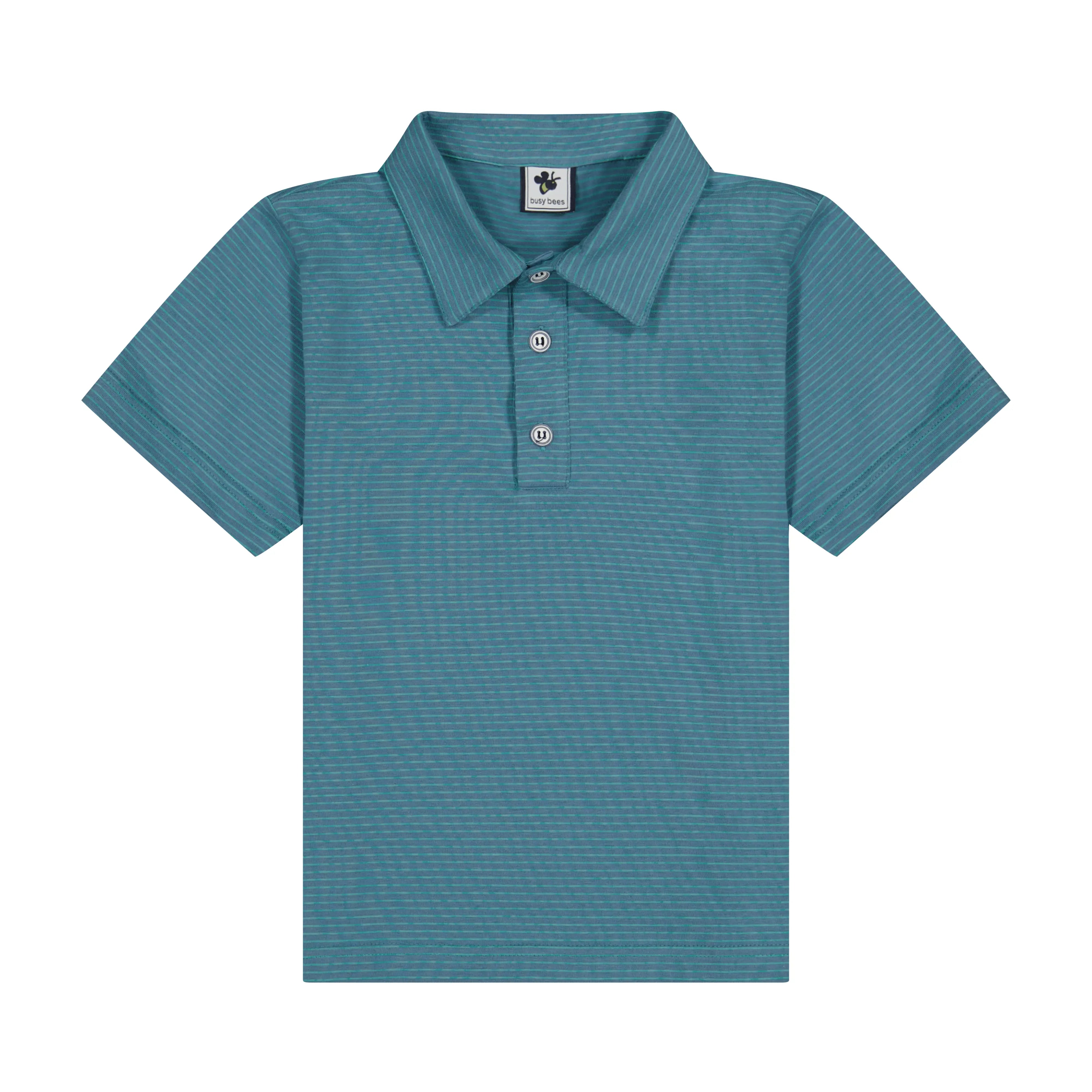 **Boys' Short Sleeve Polo Shirt - Blue & Green Mini Stripe - Casual & School Wear for Kids**