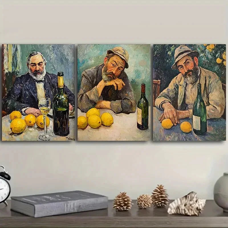 3-Piece Drunk Man Art Painting Metal Print - Ready to Hang Wall Decor for Living Room, Bar & Man Cave