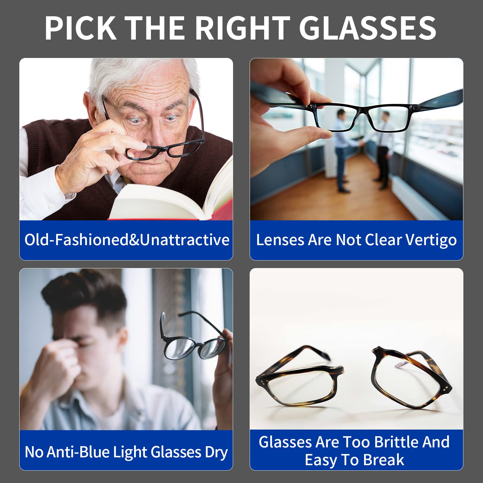1.0-4.0x Blue Light Blocking Reading Glasses for Men - 3 Pack Lightweight Metal Half Frame Readers - Reduce Eye Strain for Computer Work, Reading & Gaming