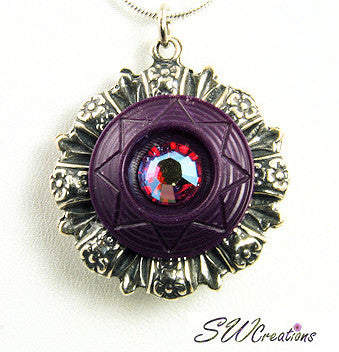 Reversible Diva Amethyst Tan Button Pendant Necklace - Elegant Jewelry for Women, Perfect for Parties, Weddings & Special Occasions