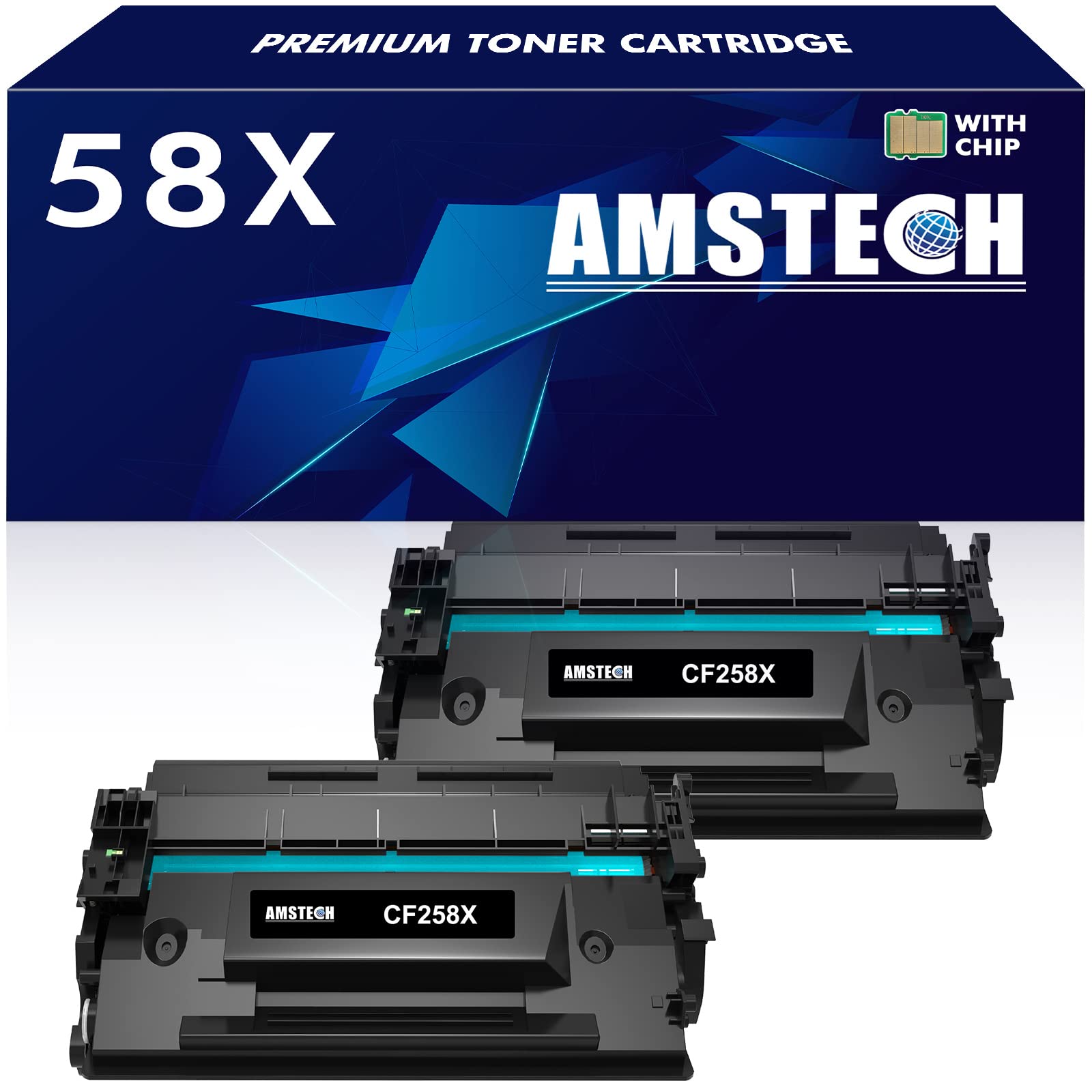 High Yield 58X CF258X Toner Cartridge 2-Pack with Chip - Compatible Replacement for HP CF258X 58X 58A CF258A Printers (M428fdw, M428fdn, M428dw, M404 Series) - Perfect for Office & Home Printing, Documents & Reports