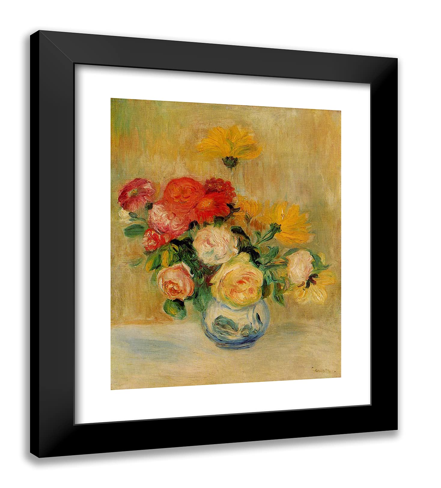 Pierre-Auguste Renoir 'Vase of Roses and Dahlias' 20x24 Inch Black Modern Framed Art Print - Perfect for Living Room, Bedroom & Office Wall Decor