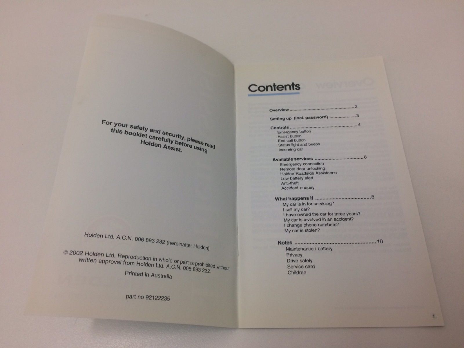 Original Holden VY V2 WK Owner's Manual & Supplement - Telematics Holden Assist Guide for Car Maintenance & Repair