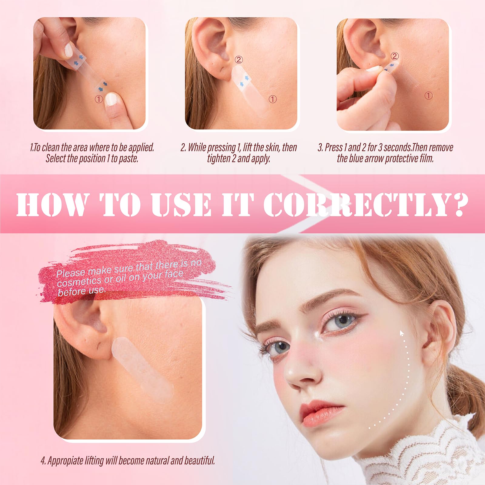 Instant Face Lift Tape - Invisible Stickers for Jowls & Double Chin - 60PCS - Perfect for Makeup & Skin Tightening