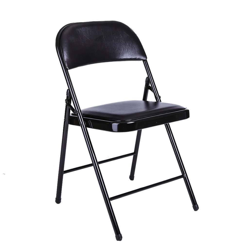 HUADUO Ergonomic Home Office Chair - Black Faux Leather Padded Seat with Strong Steel Frame - Foldable Computer Desk Chair for Dining Room, Guest Room & Workspace - Comfortable Support for Long Hours of Sitting