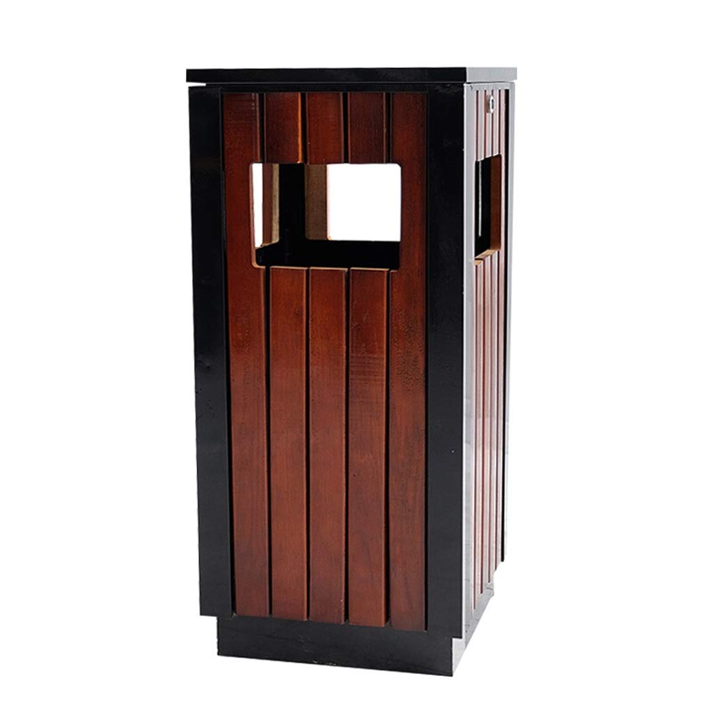 ZLASS Large Steel & Wood Outdoor Trash Can - Durable Municipal & Community Waste Bin for Parks, Patios & Public Spaces - Eco-Friendly Garbage Container (Color A)