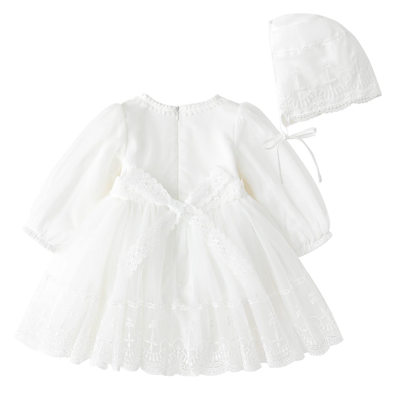 Curipeer Baby Girl White Christening Dress - Newborn Tulle Party Dress for Special Occasions, Baptism & First Birthday Celebrations