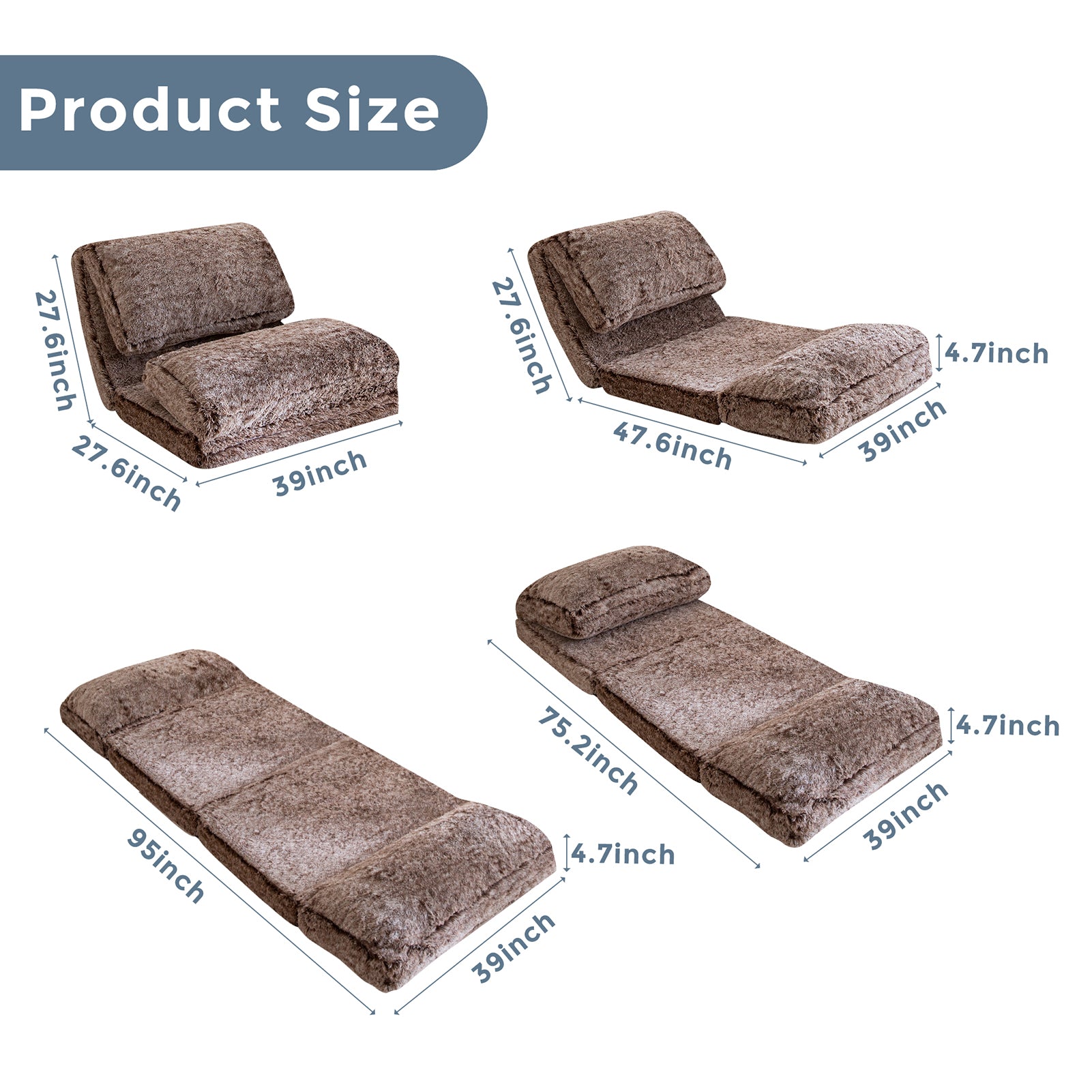 MAXYOYO Folding Bean Bag Sofa Bed - Soft Faux Fur Floor Chair with Foam Filling, Convertible Wall Couch Sleeper for Living Room, Bedroom & Dorm | Perfect for Lounging, Gaming & Extra Guest Sleeping
