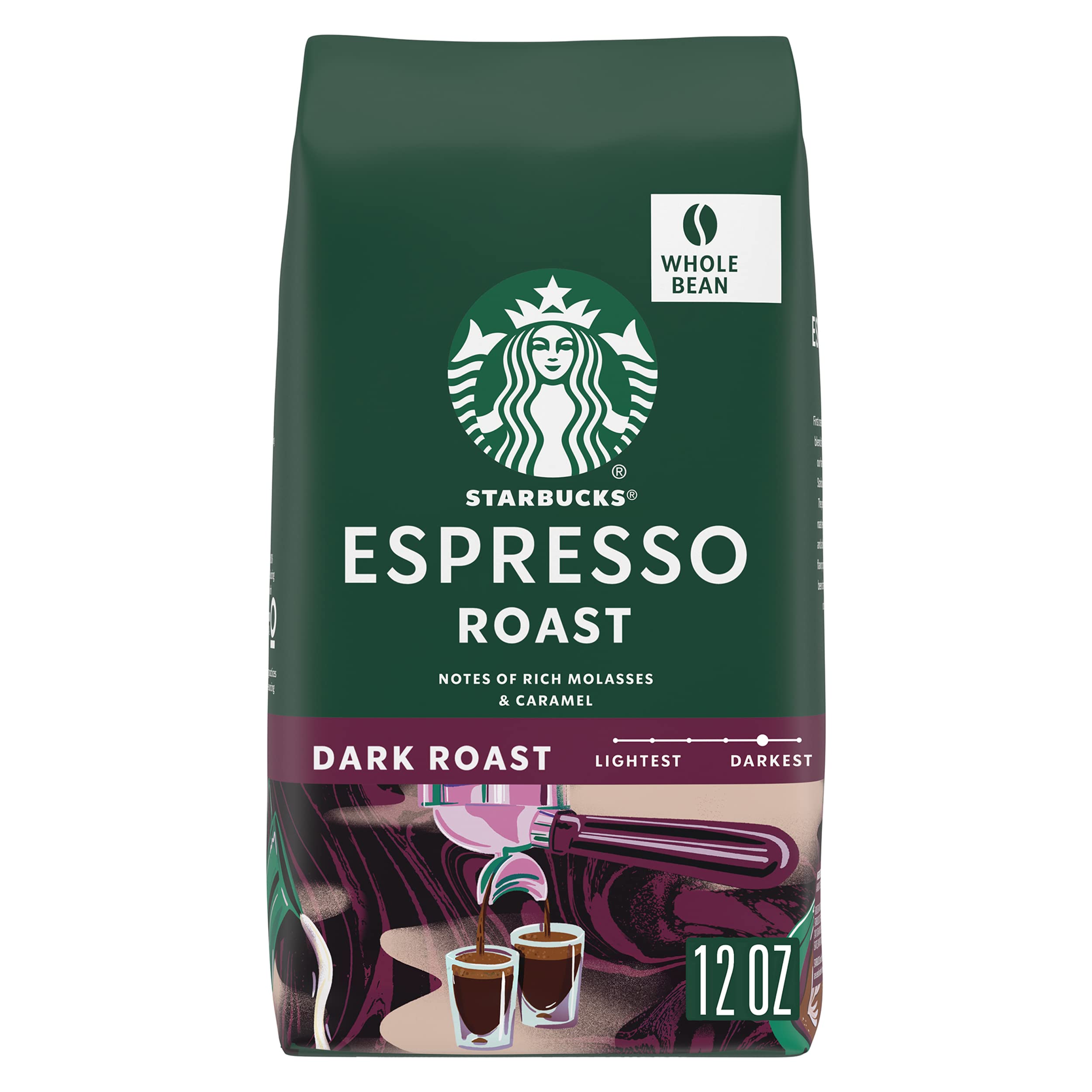 Starbucks Dark Roast Whole Bean Coffee - 100% Arabica Espresso Roast (12 oz Bag) for Home Brewing, Office Use & Gifts