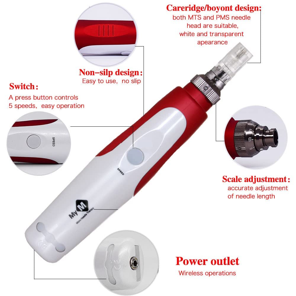 KIYO Derma Pen with 2 Extra 12 Needle Cartridges - Professional Microneedling Device for Anti-Aging, Wrinkle Reduction & Skin Rejuvenation | At-Home Facial Treatment for Glowing Skin | Perfect for Face, Neck & Décolleté Care