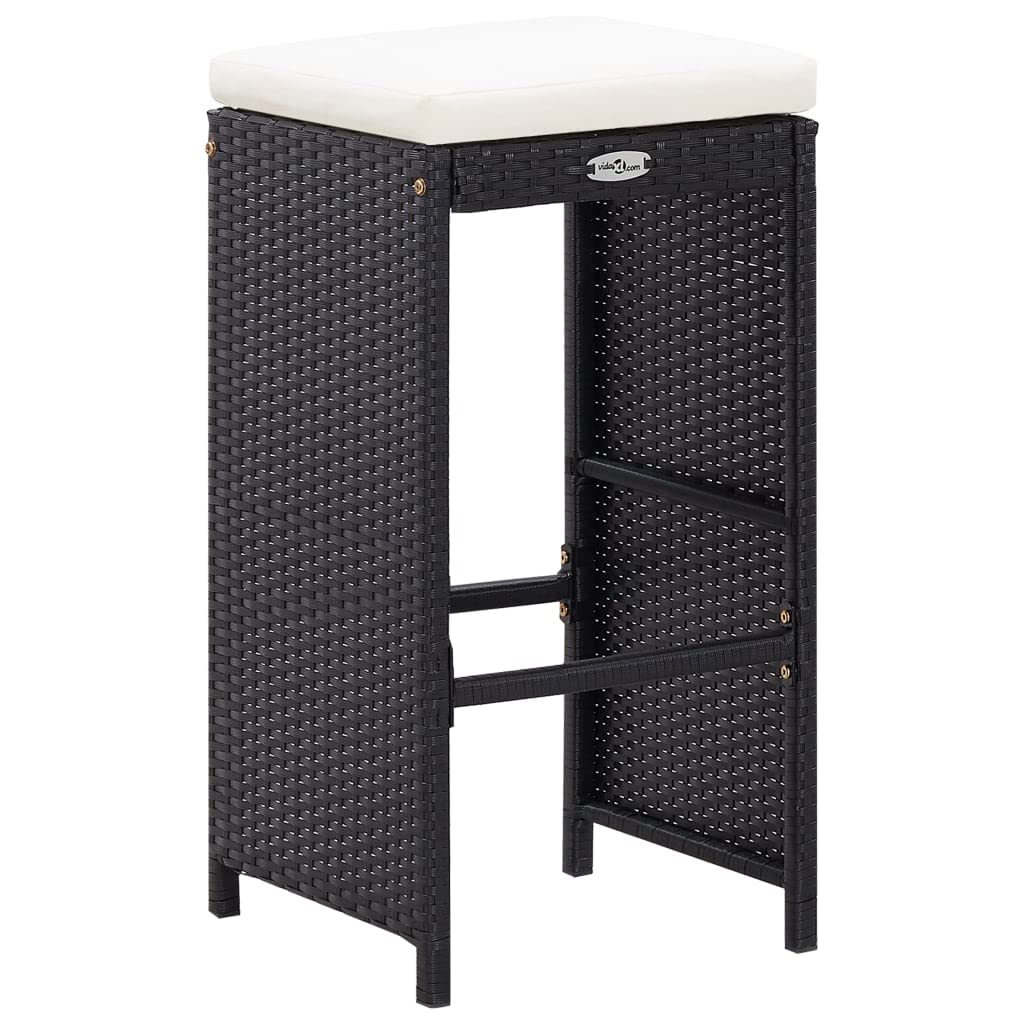 vidaXL 7-Piece Patio Bar Set with Glass Tabletop & Cushions - Black Poly Rattan Outdoor Bar Table & Conversation Set for Backyard, Poolside & Garden Relaxation