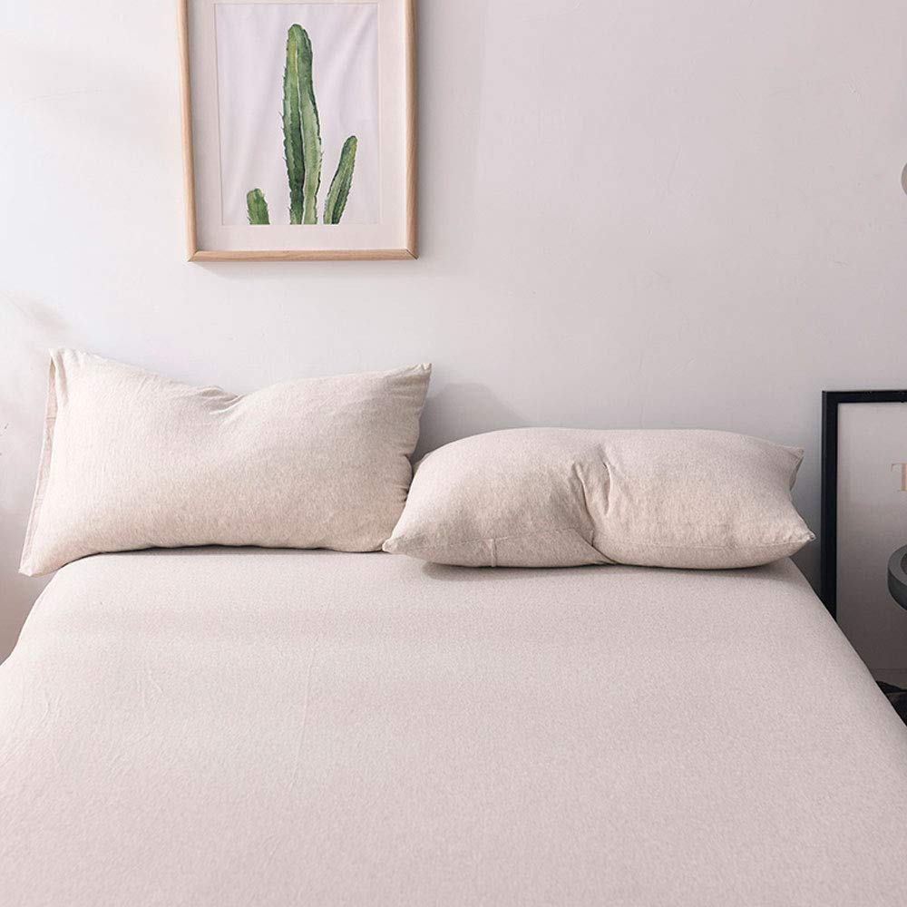100% Cotton Jersey Knit Fitted Sheet Set - King Size with 2 Pillowcases (Light Coffee) | Soft Breathable Bedding for Master Bedroom & Guest Room