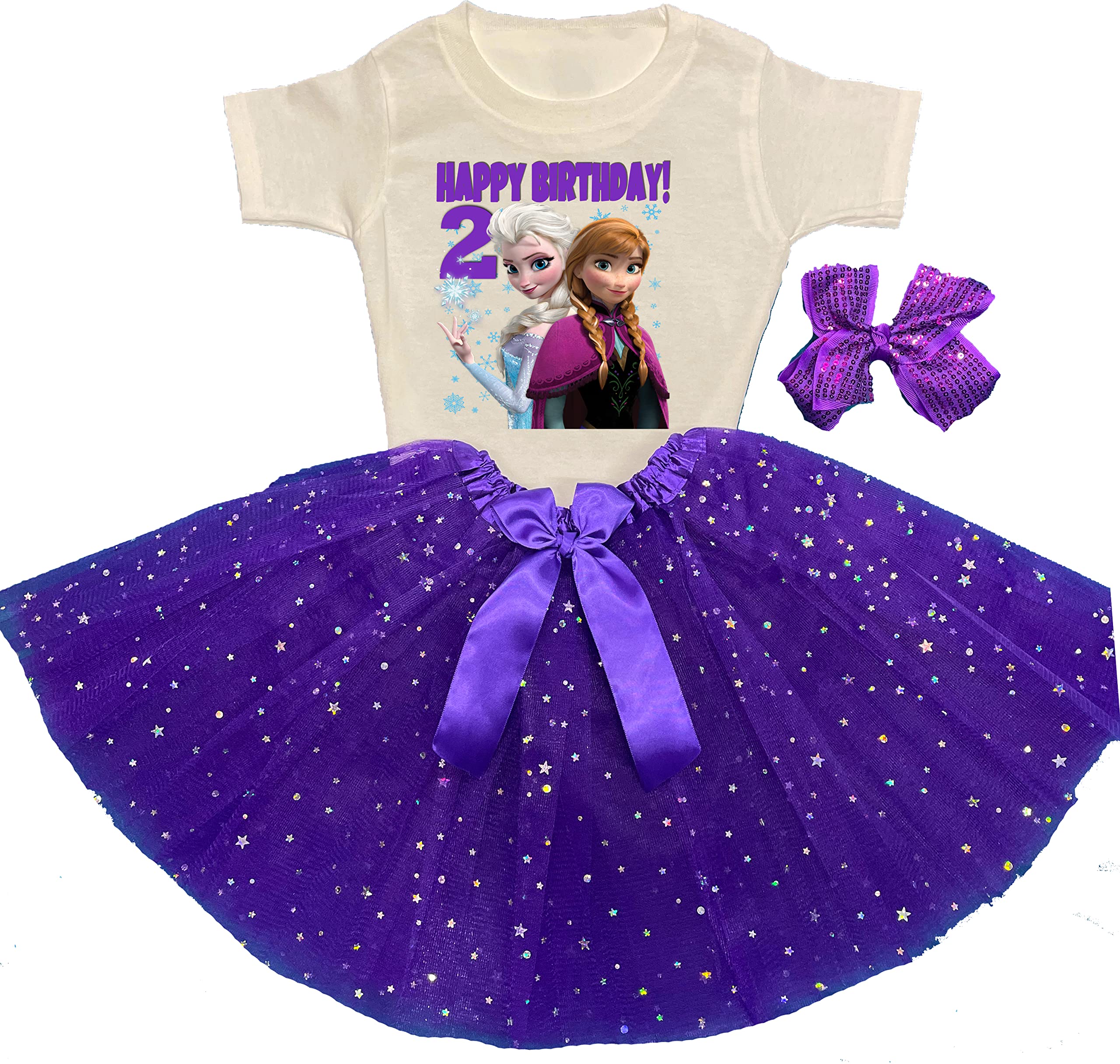 Elsa and Anna 2nd Birthday Tutu Dress for Girls - Personalized Frozen Themed Purple Tutu Outfit - Perfect for Birthday Parties, Dress Up & Disney Princess Costume Play