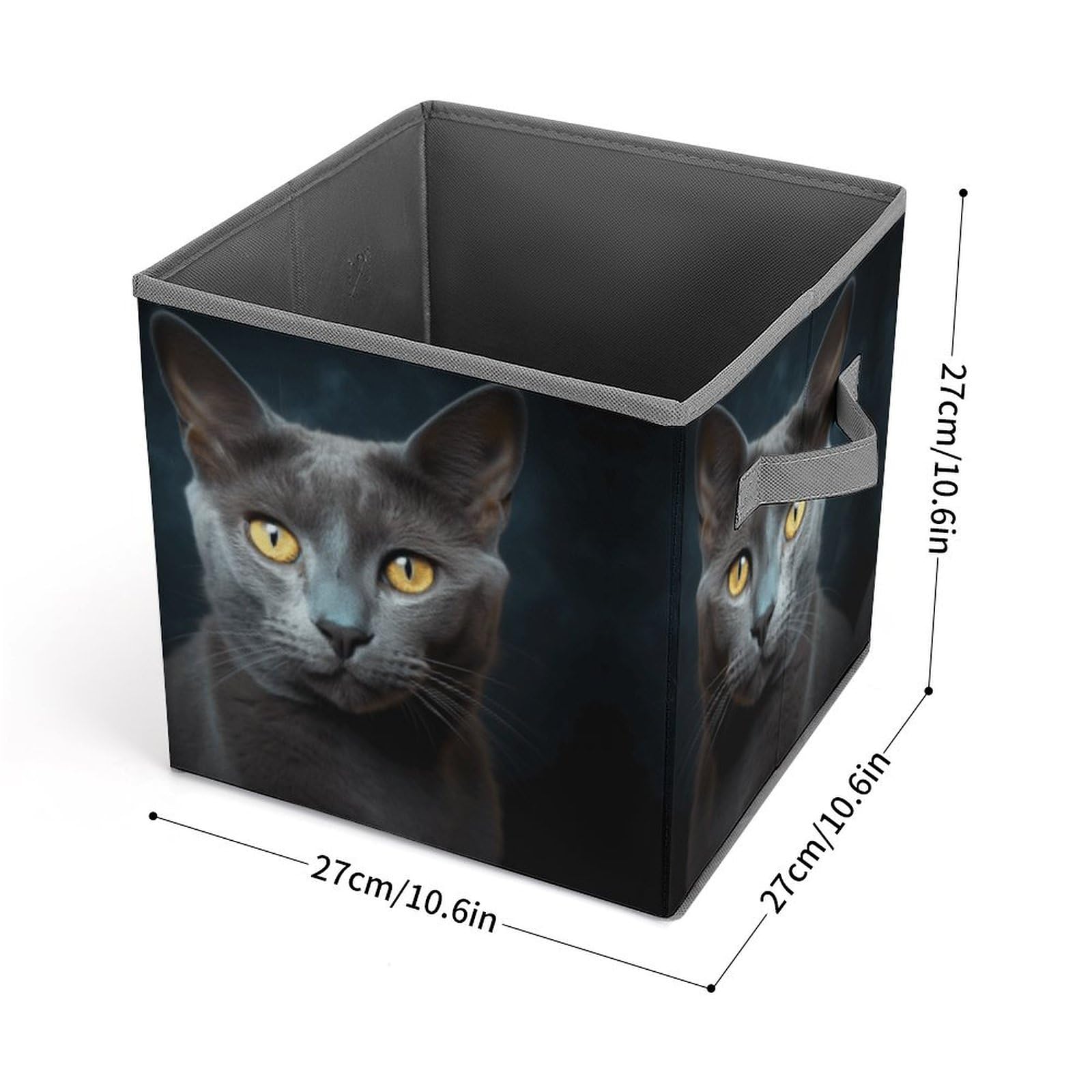 Foldable Storage Bins with Handles - Gray Cat Design Cube Organizer for Clothes, Cabinet & Shelf Organization | Perfect for Bedroom, Closet & Kids Room Storage Solutions