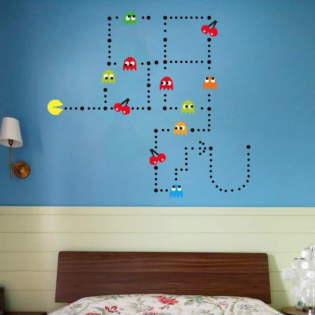 Pac-Man Arcade Game Wall Decal - Removable Cartoon Stickers for Kids Bedroom & Nursery Room Decor - Fun Video Game Themed Wall Murals for Gamers Room & Playroom