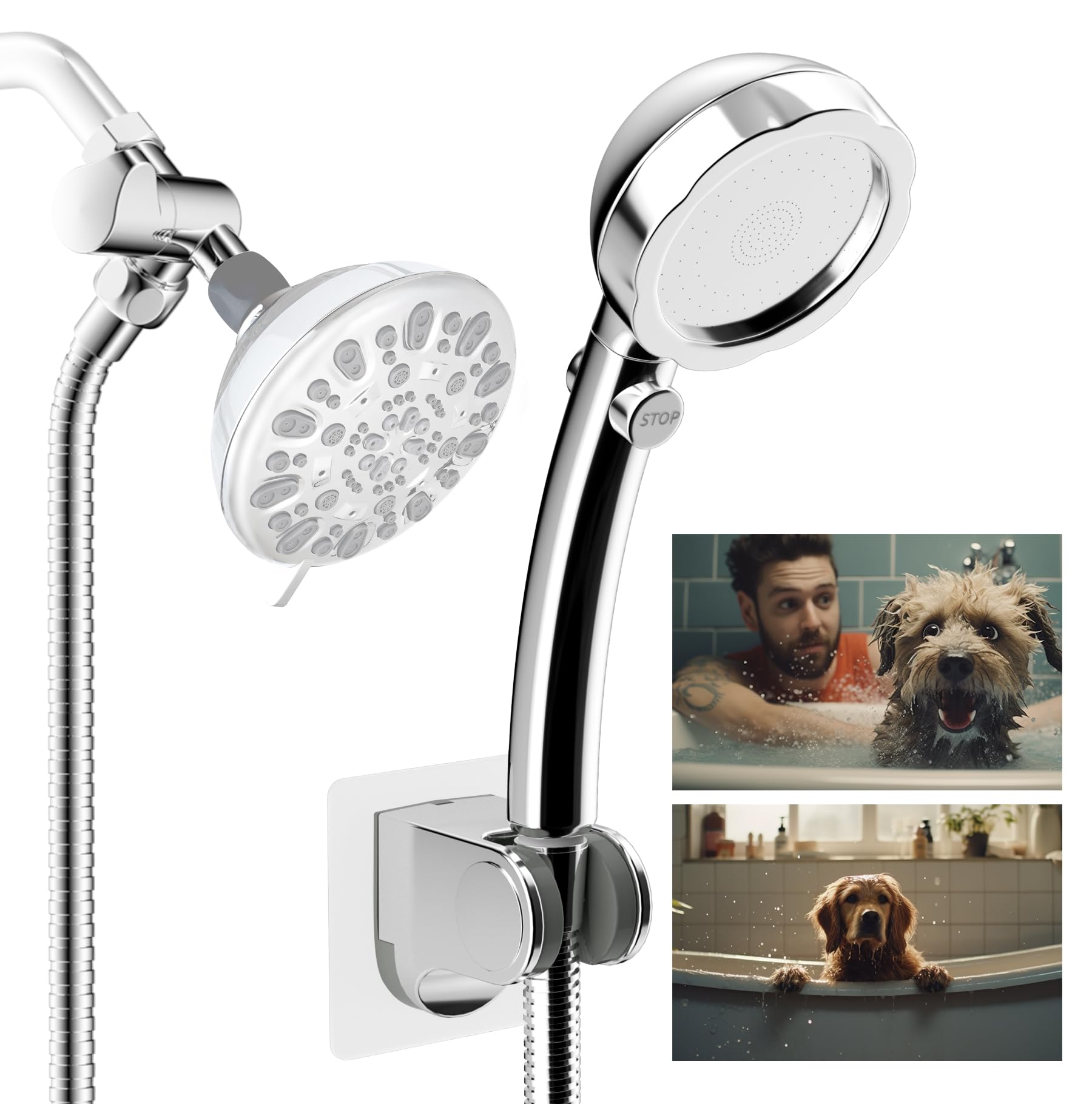 Hibbent Pet Bath Sprayer Kit - 119 Inch Hose, Brass Shower Diverter Valve & Handheld Shower Head for Dog Washing & Bathroom Cleaning | Perfect for Home Pet Grooming, Outdoor Dog Bathing & Household Cleaning