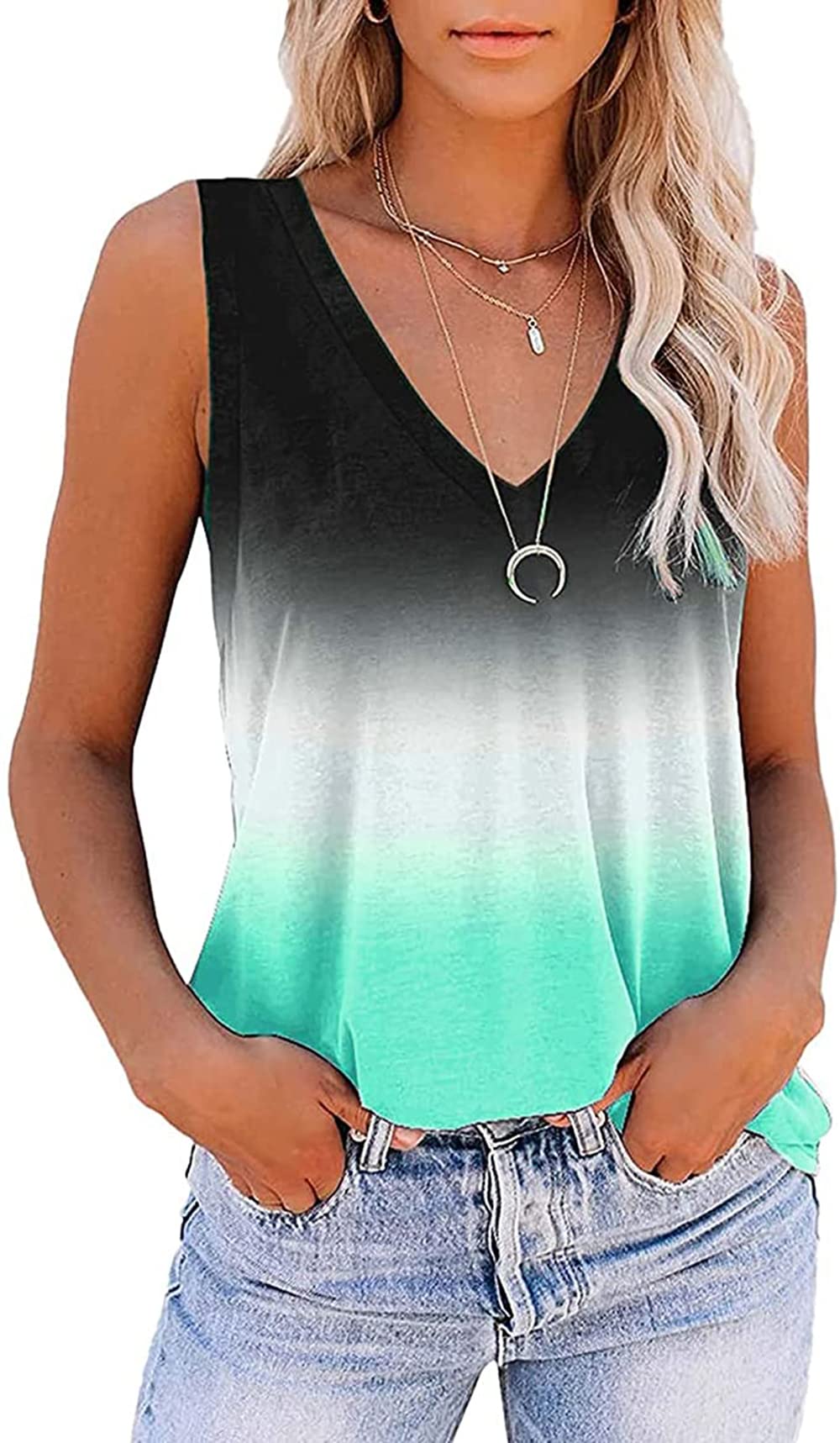 Chvity Women's Summer V-Neck Tank Tops - Fashion Print Casual Sleeveless Loose T-Shirts for Workout & Everyday Wear | Perfect for Gym, Beach, and Casual Outings