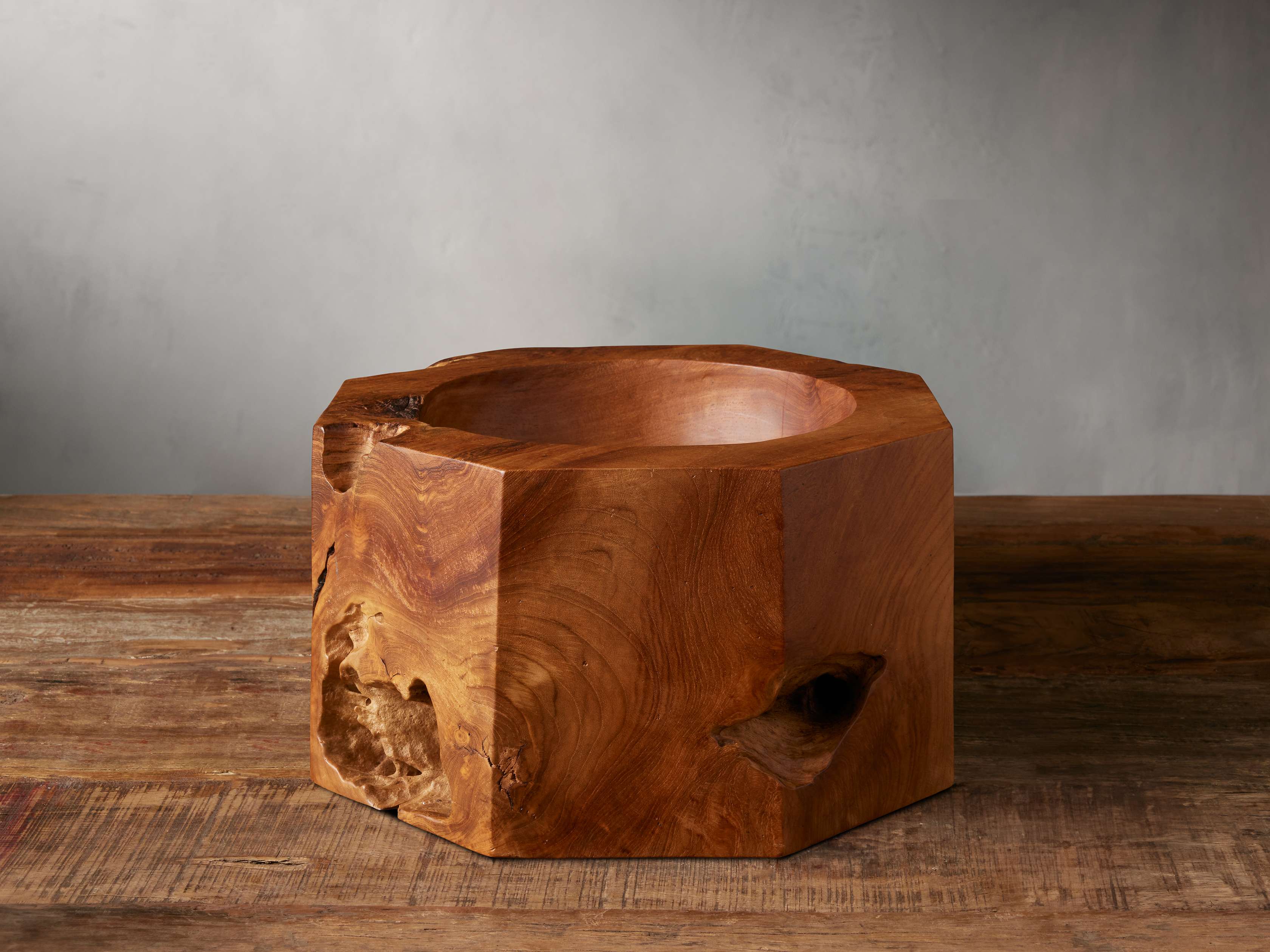 Premium Etta Tall Octagon Teak Wood Bowl - Handcrafted Natural Teak Serving Bowl for Fruits, Nuts, Salad & Home Decor - Perfect for Dining Table Centerpiece & Kitchen Display