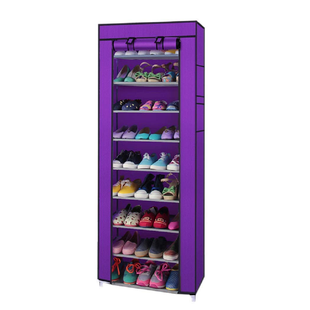 10-Layer 9-Grid Shoe Rack Organizer - Space Saving Shoe Storage Cabinet for Closet, Entryway & Bedroom - Purple by SHG