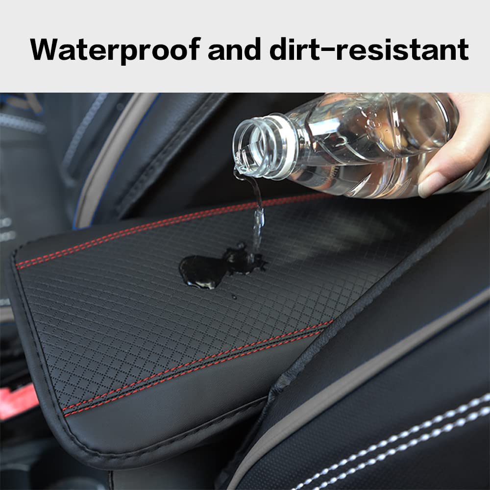 Premium PU Leather Car Armrest Cover - Waterproof Center Console Protector Pad for Comfort & Style (Black & Blue) | Perfect for Long Drives, Road Trips & Daily Commutes