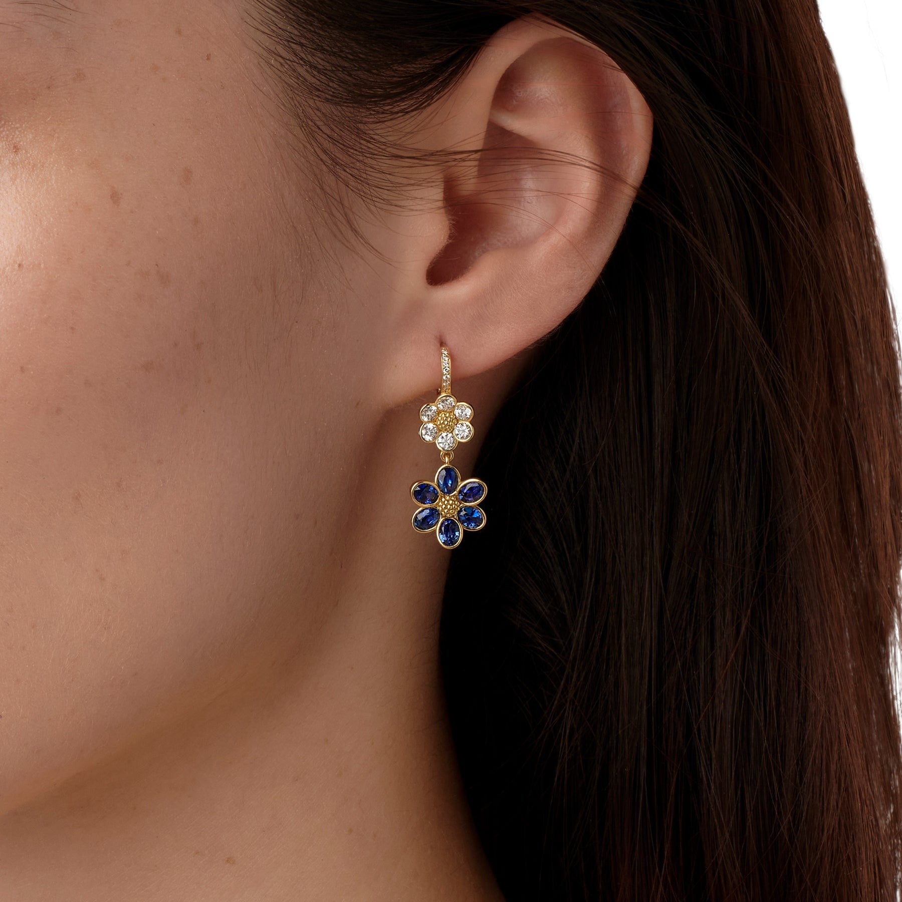 Temple St. Clair Diamond & Blue Sapphire Fiori Drop Earrings - 18K Gold Dangle Earrings for Women | Elegant Jewelry Gift for Wedding, Anniversary & Special Occasions