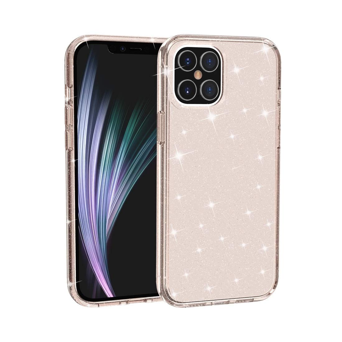 Shockproof Glitter Powder Protective Case for iPhone 12 & 12 Pro - Terminator Style, Gold | Durable Phone Cover for Everyday Use, Parties & Night Out