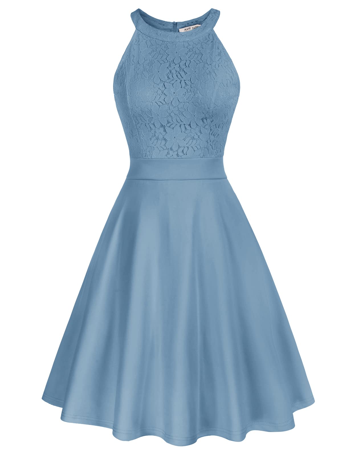 Elegant Women's Sleeveless Halter Neck Lace Flared Swing Dress - Wedding, Party, Cocktail & Homecoming Outfit | Perfect for Summer Events, Date Nights & Formal Occasions