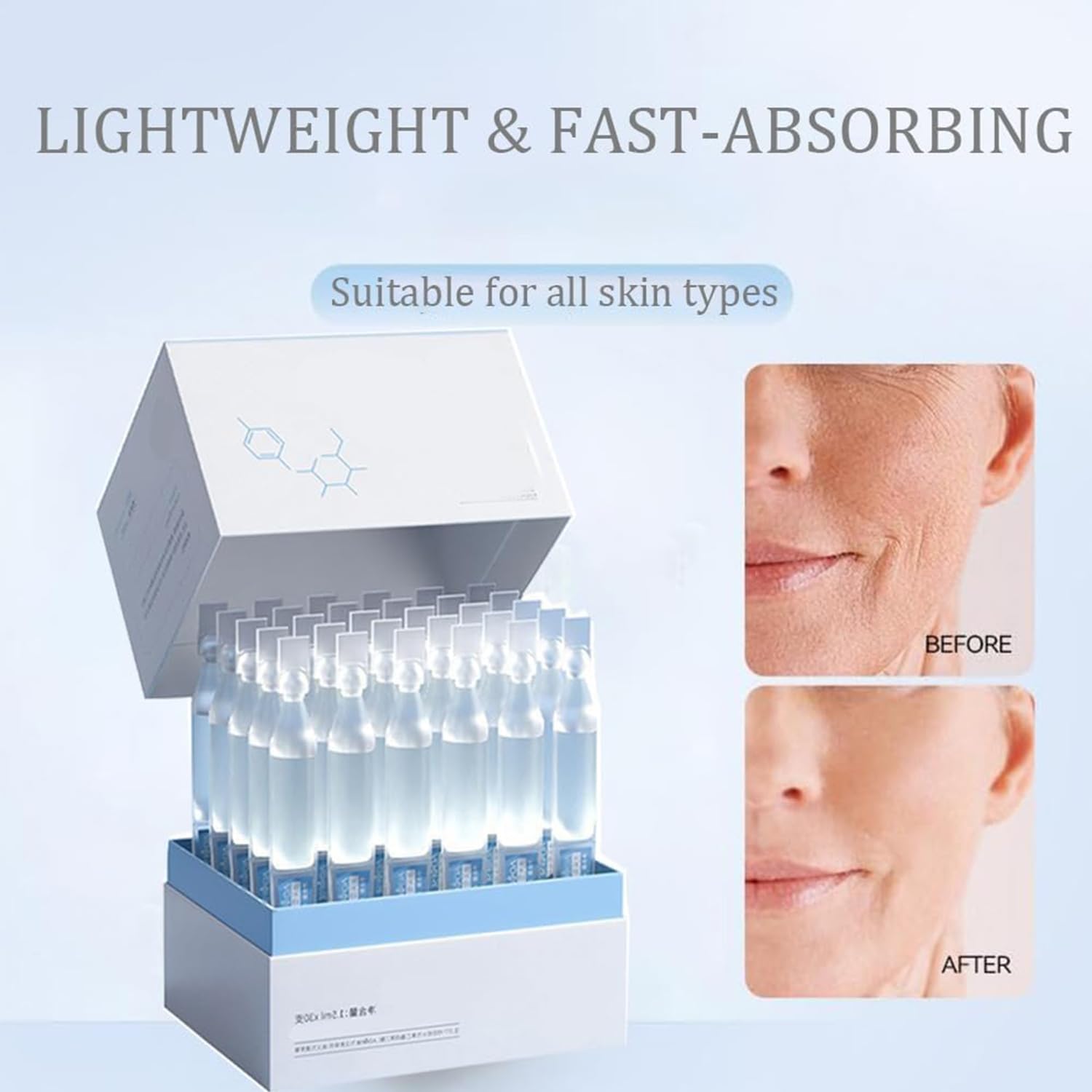 **3% Hyaluronic Acid Serum Tubes - Ultra Hydrating Facial Serum for Dry Skin, 30pcs/Box - Deep Moisturizing & Plumping for Day & Night Skincare Routine**
