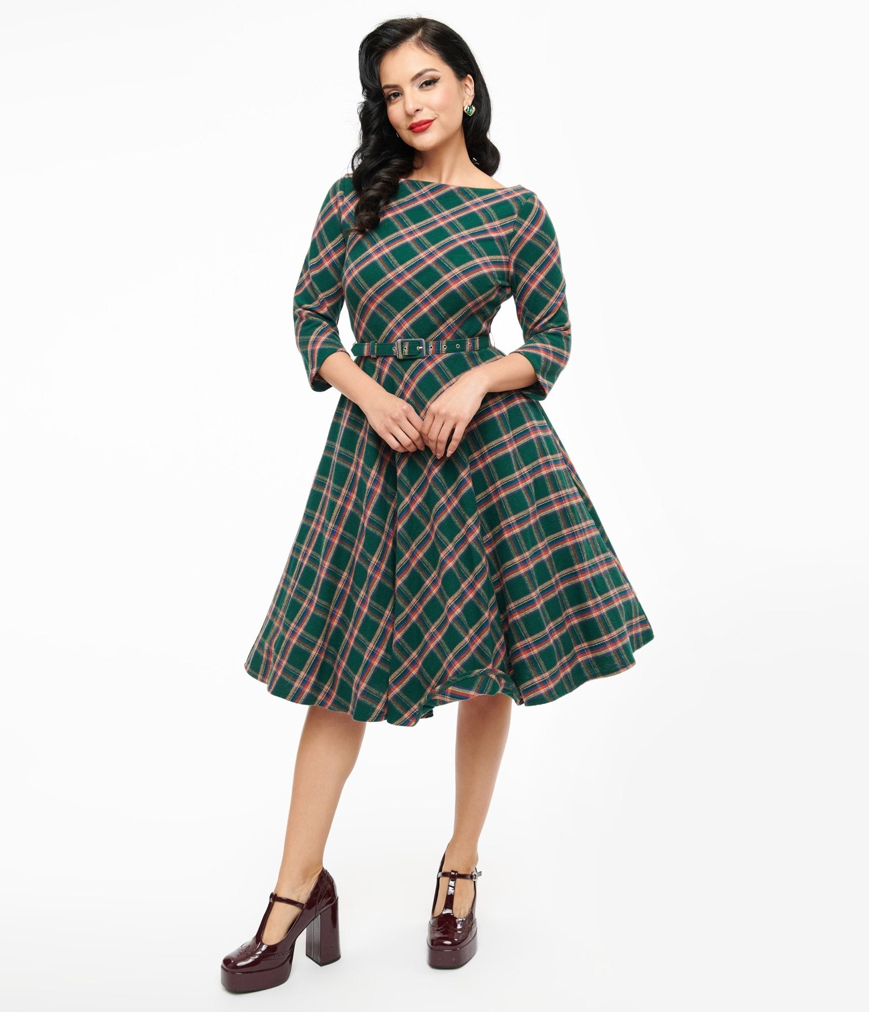 Vintage 1950s Green & Tan Plaid Devon Swing Dress - Retro 50s Style Swing Dress for Women | Perfect for Cocktail Parties, Vintage Themed Events & Everyday Retro Fashion