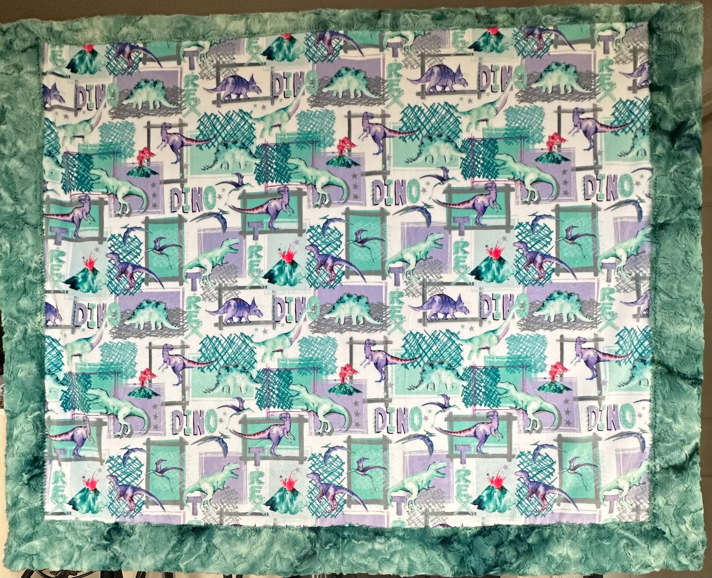 Soft T-Rex Bellflower Spearmint Galaxy Minky Toddler Blanket 44x54 Inches with 13x19 Pillowcase for 12x18 Pillow - Perfect for Nursery, Daycare & Cozy Nap Time