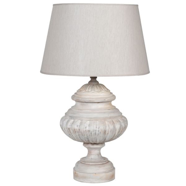 Aurelius White Wash Table Lamp with Linen Shade - Modern Farmhouse Bedside Lighting for Bedroom, Living Room & Office Decor