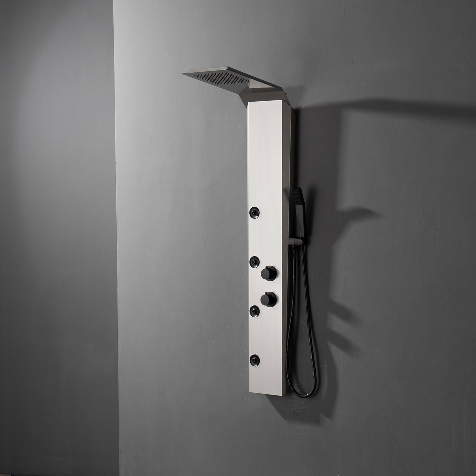 Premium 3-in-1 Stainless Steel Shower Panel Tower System with Rainfall Shower Head, Body Jets & Handheld Spray - Brushed Nickel Wall-Mount Shower Column for Luxurious Spa-Like Bathroom Experience