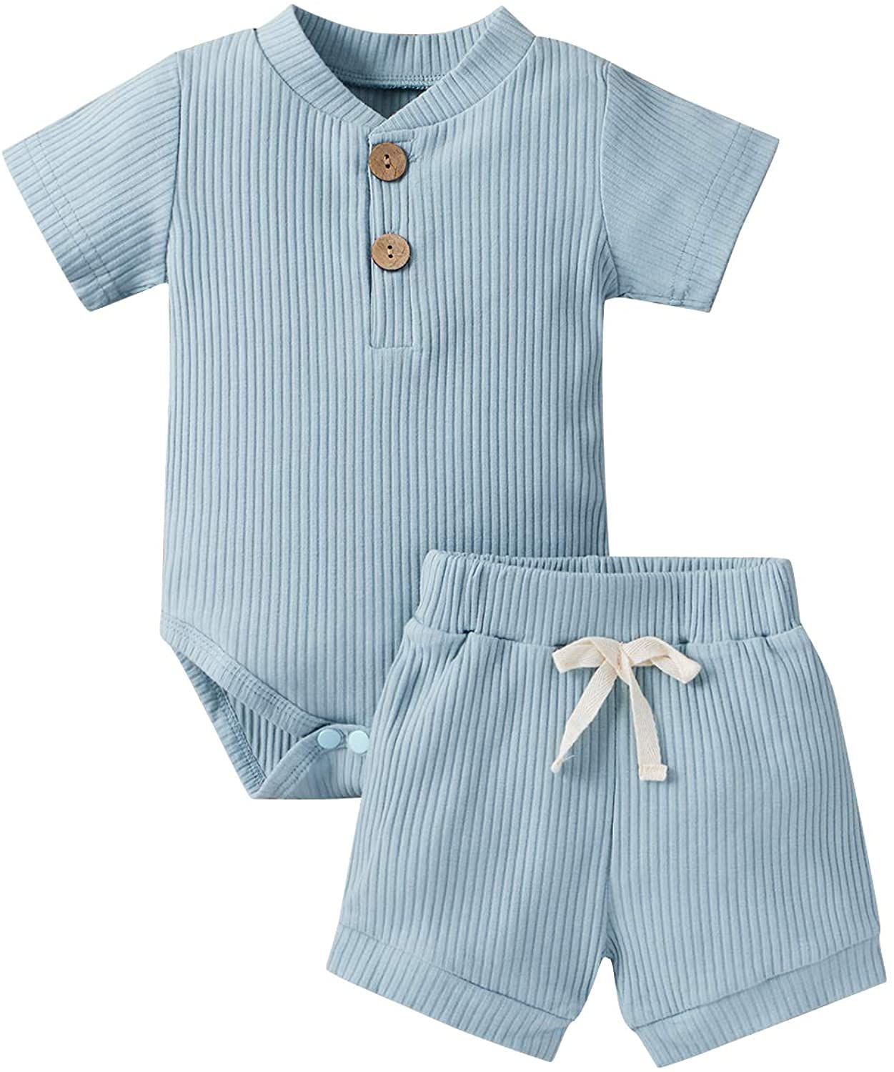 Neutral Baby Boy Clothes Set - Newborn Toddler Outfit with Cute Waffle Knit Sweatshirt & Pants | Soft Cotton Unisex Infant Wear for Playtime & Photo Shoots