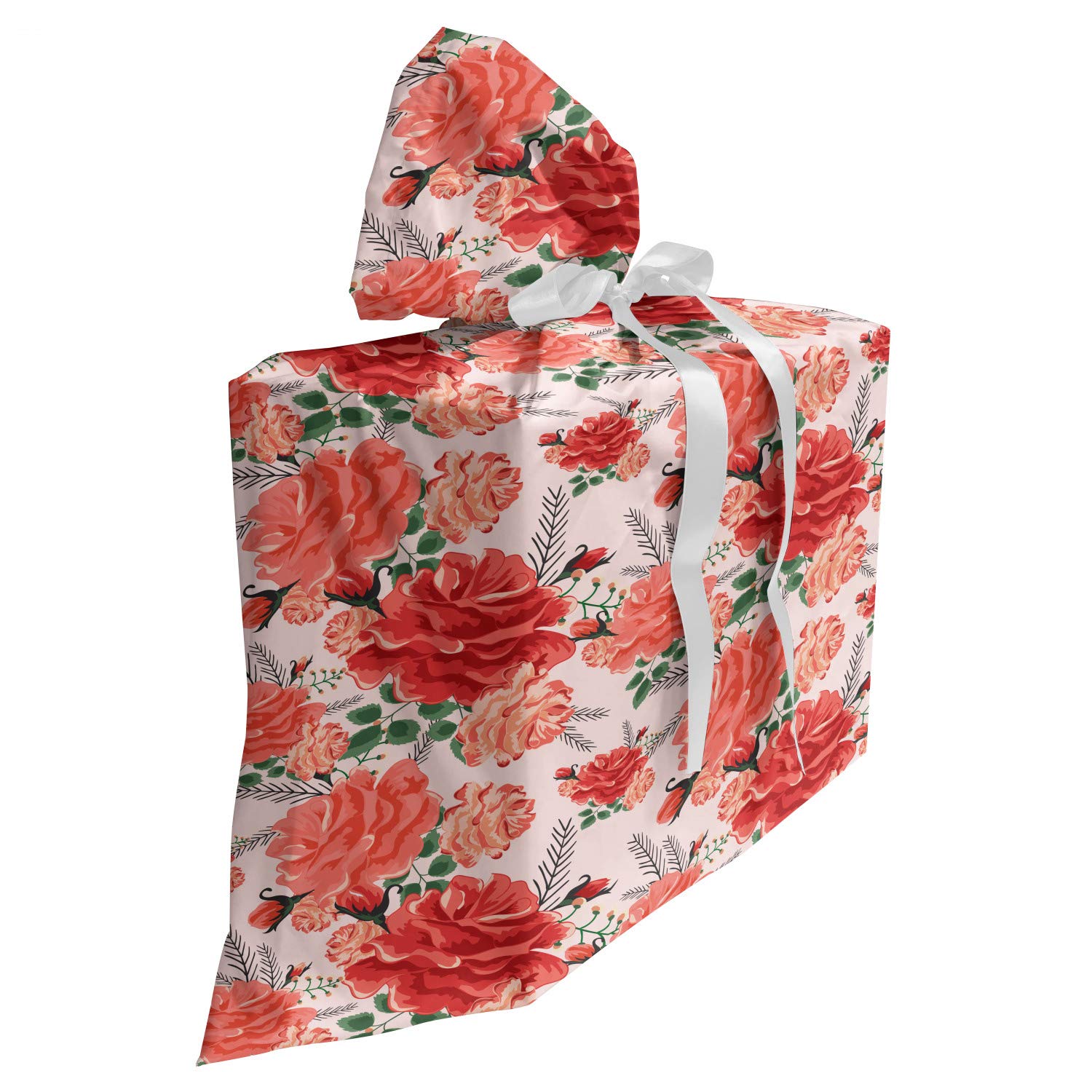 Ambesonne Floral Gift Bag - Romantic Abstract Rose & Spring Flowers Design with 3 Ribbons | Colorful Fabric Party Favor Pouch (27