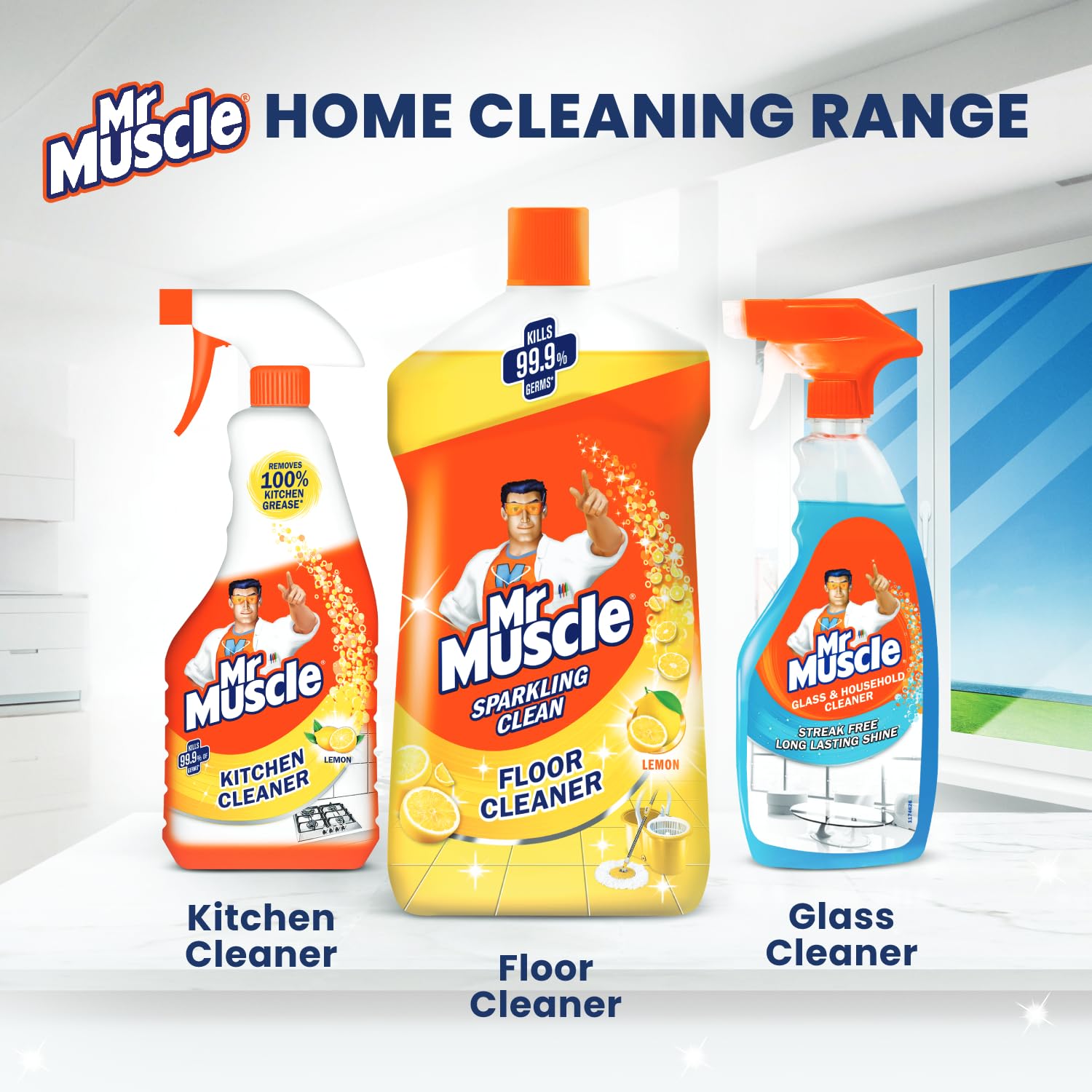 Mr. Muscle Glass & Surface Cleaner Spray - 500ml | Streak-Free Multi-Surface Cleaner for Windows, Mirrors, Countertops & More | Perfect for Home, Office, Car & Kitchen Cleaning | Fast-Drying Formula for Sparkling Results