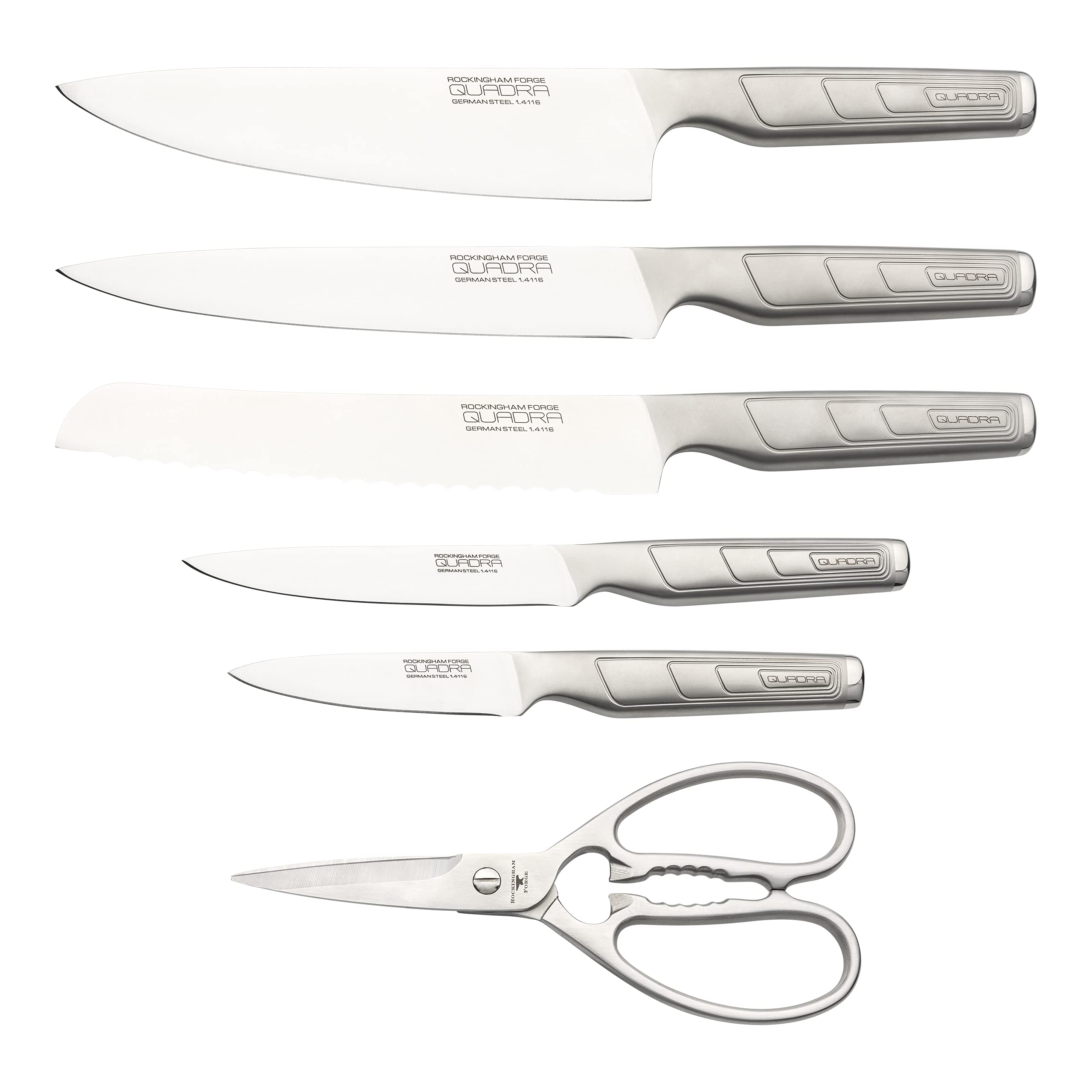 Premium 7-Piece Stainless Steel Kitchen Knife Set with Block - Includes 5 Chef Knives, Shears & Wooden Holder - Perfect for Home Cooking, Professional Chefs & Gift Giving - Quadra Range RF-1640/7B
